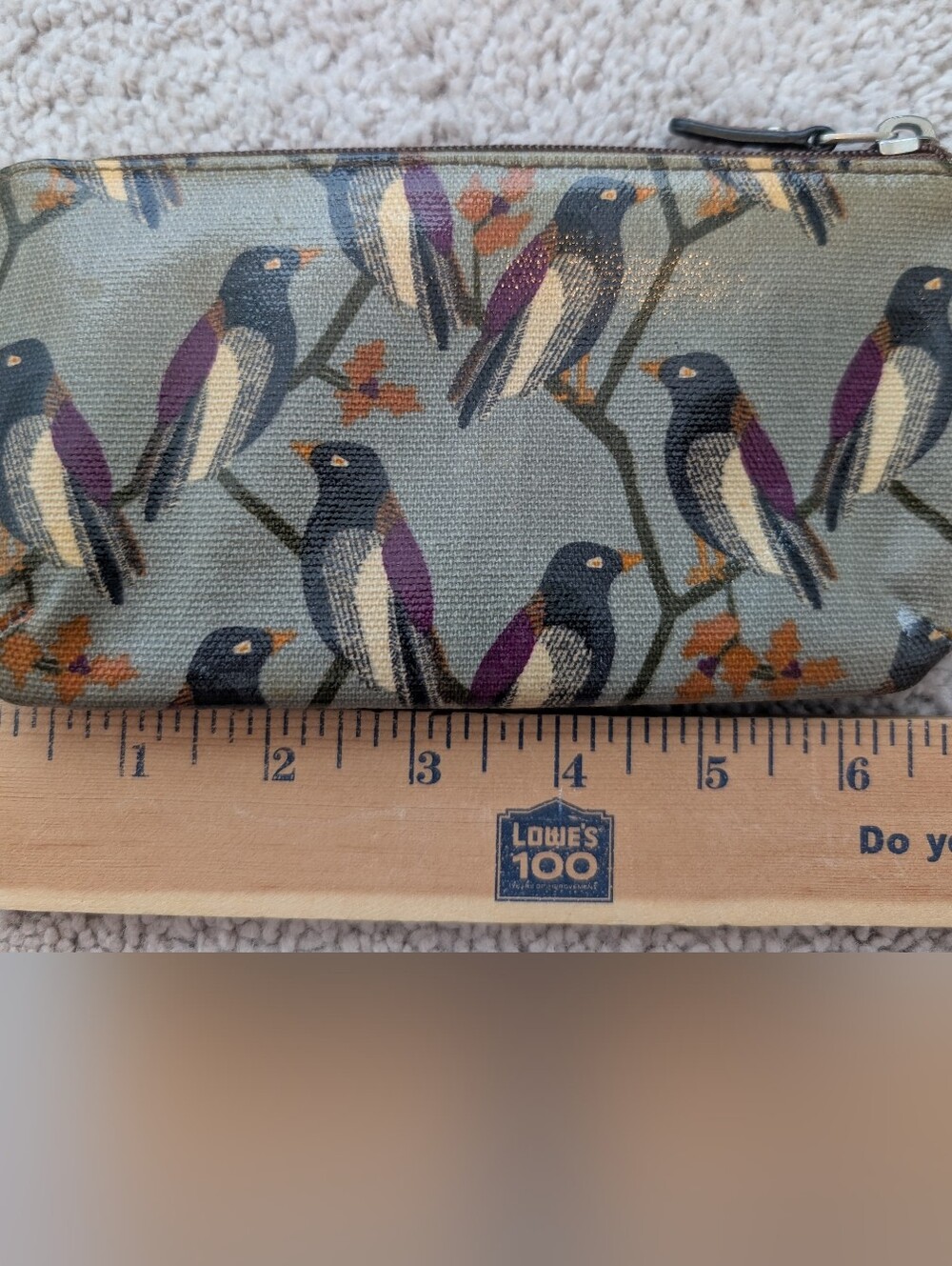 Fossil Key Per Bird Zip Pouch Coin Purse Coated Purple Lining